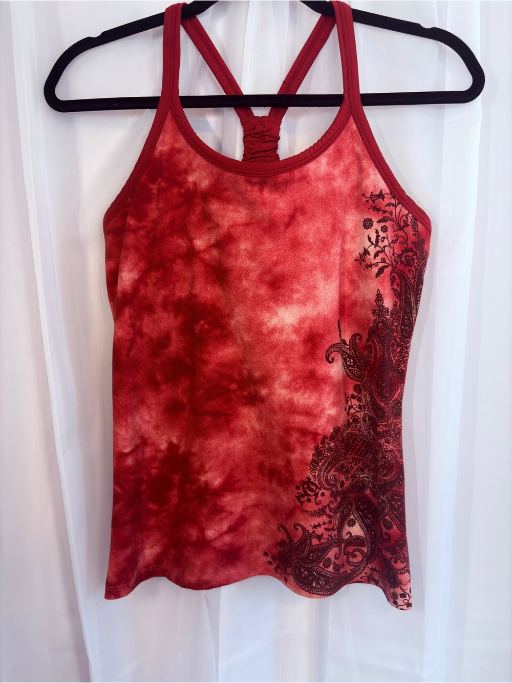 Athleta Women’s Red Tie-Dye Racerback Tank Top with Paisley Print
